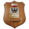 CREST IN METALLO SMALTATO BASE LEGNO 22,5X17,5CM 3 RGT ART. PESANTE