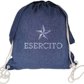 SACCA A ZAINO IN COTONE RICICLATO CON COULISSE LOGO ESERCITO