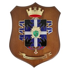 CREST IN METALLO SMALTATO BASE LEGNO CL12 25X18CM SCUOLA DI ARTIGLIERIA