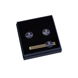 SET GEMELLI E FERMACRAVATTA LOGO BLU