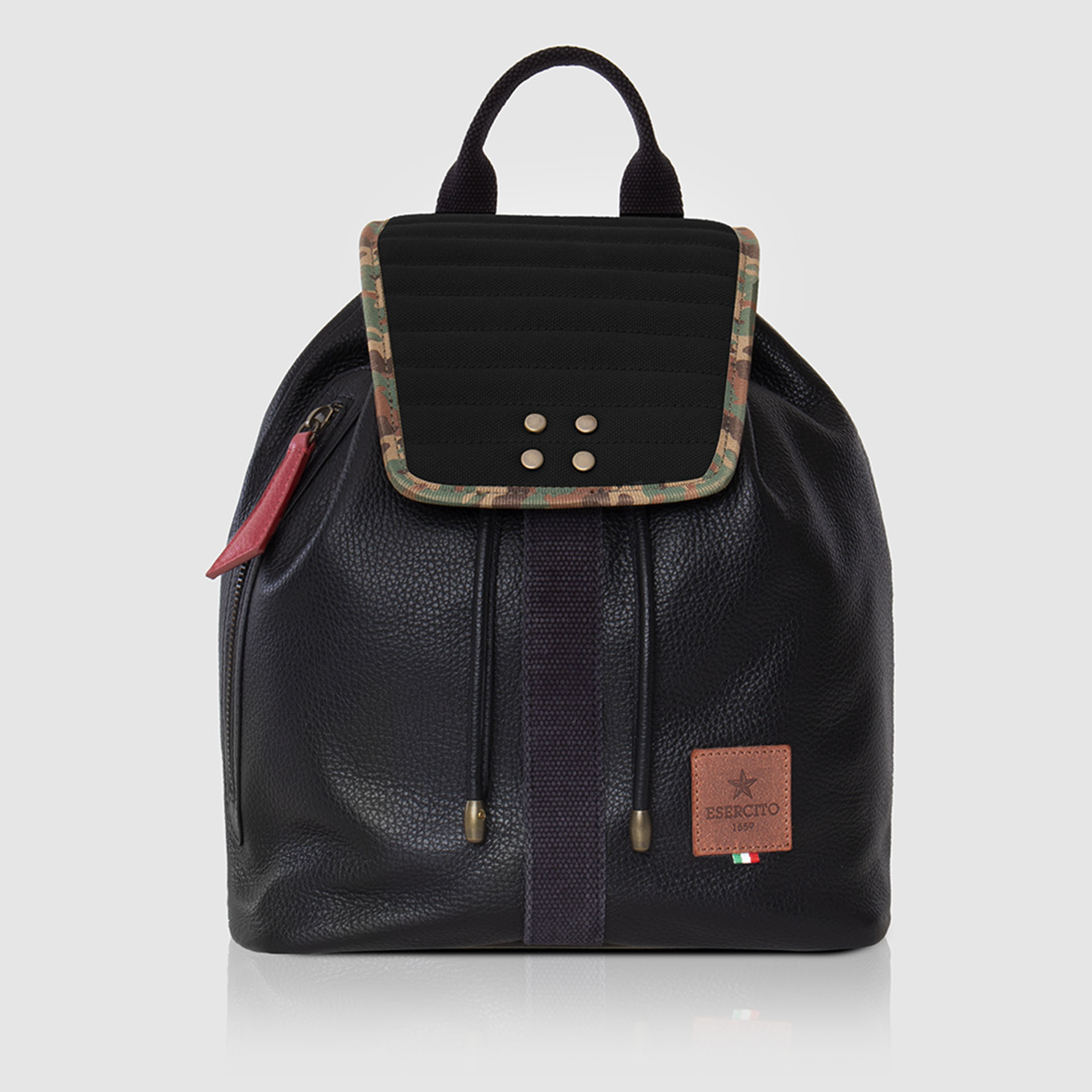 WOMAN BACKPACK IN PELLE E CANVAS IMBOTTITO CON FINITURE CAMO