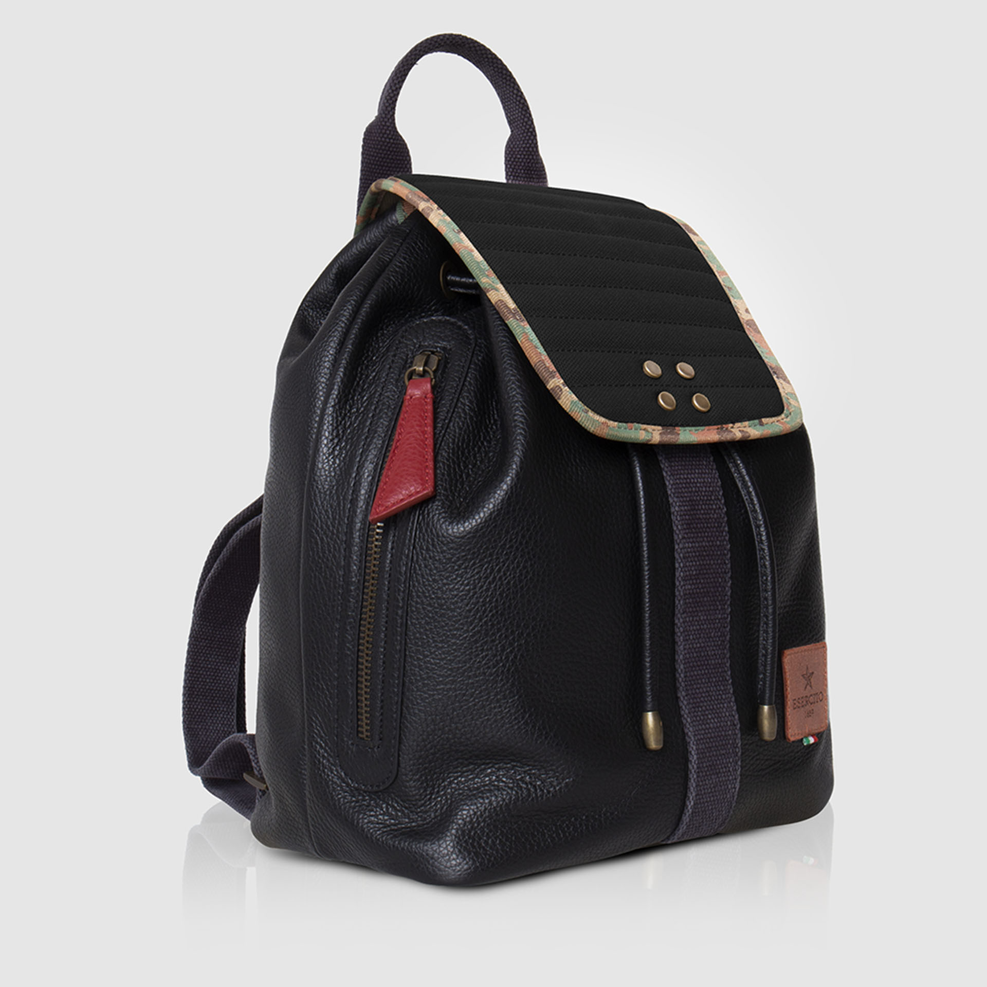 WOMAN BACKPACK IN PELLE E CANVAS IMBOTTITO CON FINITURE CAMO