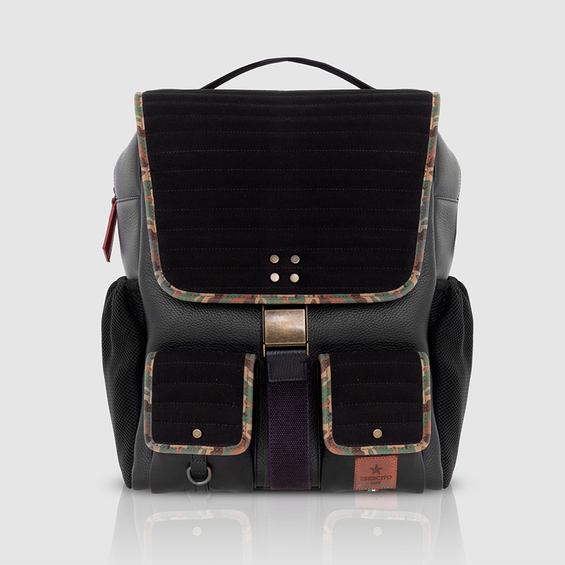 BACKPACK SQUARE PREMIUM IN PELLE E CANVAS IMBOTTITO CON FINITURE CAMO