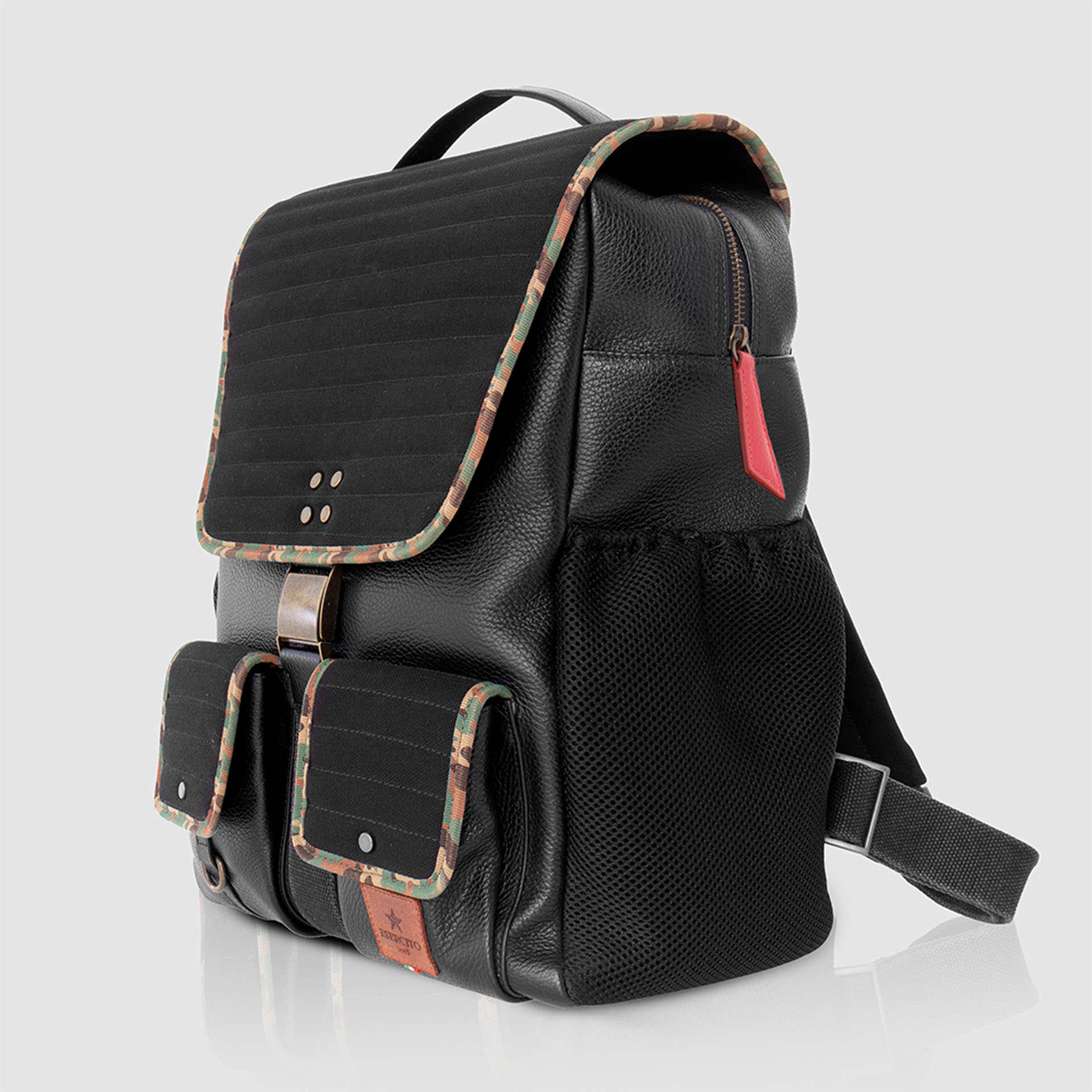 BACKPACK SQUARE PREMIUM IN PELLE E CANVAS IMBOTTITO CON FINITURE CAMO